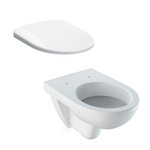 Wisząca miska WC Selnova lejowa, B35.8 cm, H33.2 cm, T53 cm Deska sedesowa WC wolnoopadająca Selnova mocowanie od góry, zawiasy metalowe, z wypinanymi zawiasami, zachodząca pokrywa biała